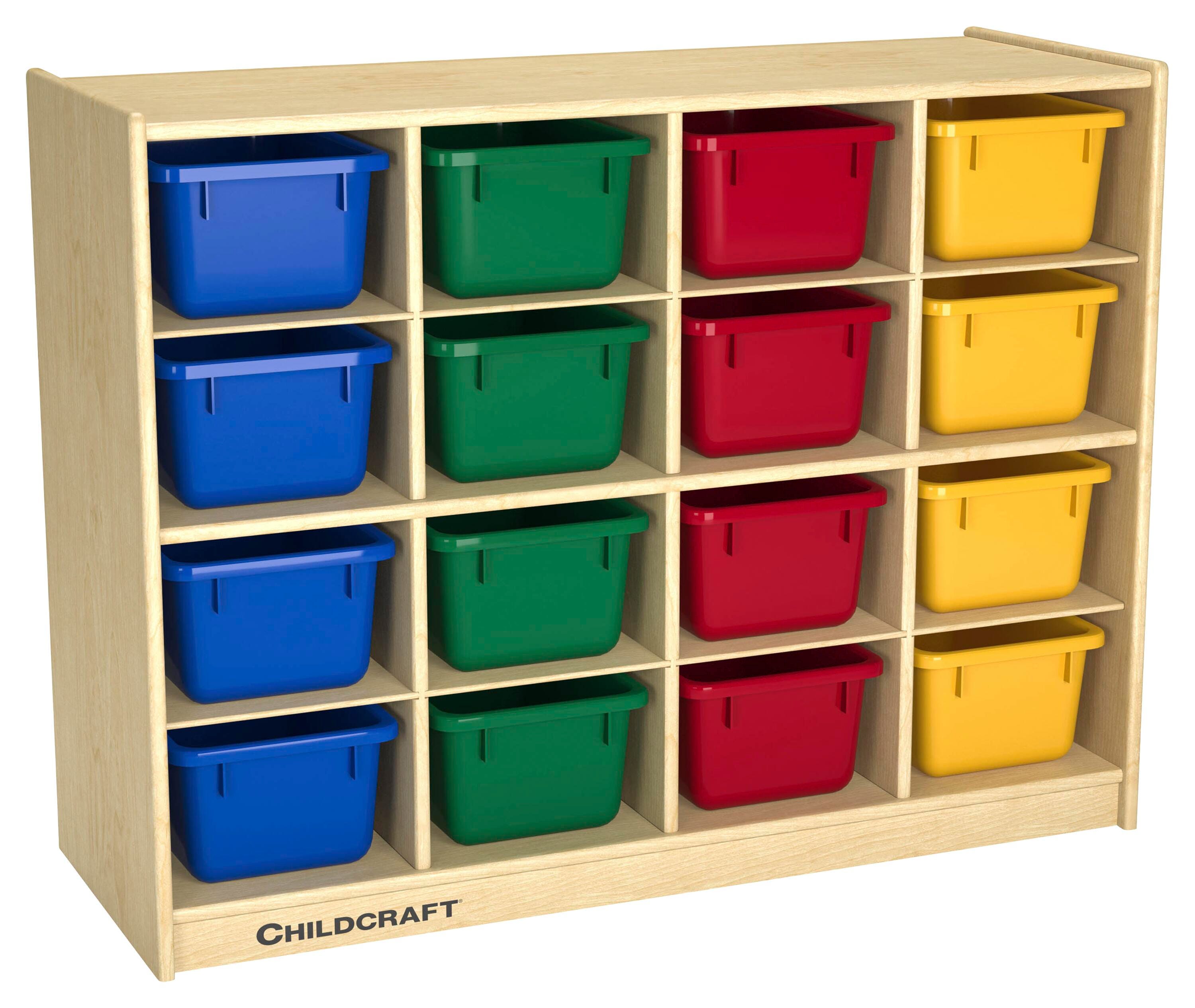 Childcraft Cubby Unit, 16 Assorted Color Trays, 38-3/8 x 13 x 30 Inches, Item Number 296573